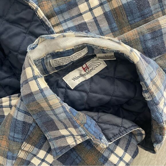 Vintage 70s 80s Windbreaker Brand Plaid Flannel Shirt Quilted Jacket Mens Large - Picture 5 of 7